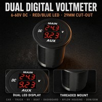 Voltímetro y Amperímetro LED Rojo/Azul con Carcasa de Nailon Ignífuga DAMAVO Personalizado para Monitoreo Eléctrico de Autos, Motos y Barcos
