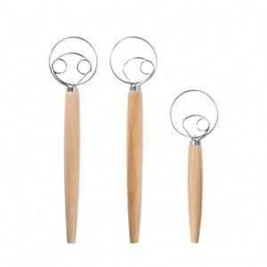 Nouveau stock – Batteur simple/double cercle de 13 pouces en chêne et métal pour œufs et pâte – Outils de pâtisserie et de boulangerie - Product Image 2