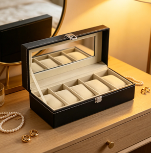 Boîte de rangement de luxe pour 6 montres, boîte de collection en cuir PU avec fenêtre transparente et miroir, boîte cadeau de présentation pour la maison - Product Image 4