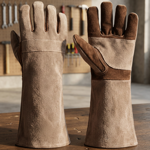 Gants de sécurité en cuir résistants à la chaleur, 14 pouces, manchette droite, résistance à la chaleur, texture complète, lisses, flexibles, 7 oz, sans latex - Product Image 3