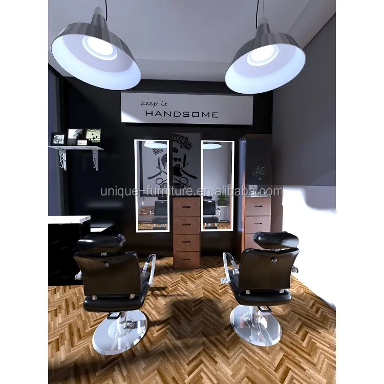 Su misura barbiere stazione di Capelli salone di doppia faccia in acciaio inox per lo styling barbiere stazione con la luce del LED per la vendita