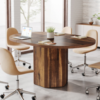 Table de conférence ronde Tribesigns de 55,12 pouces, table de réunion en bois rustique pour 4 à 6 personnes, petite table de séminaire