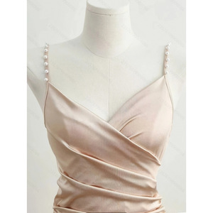 Abito da Donna Nuovo Elegante Monocolore <span class=keywords><strong>con</strong></span> Scollo Incrociato, Dettaglio Perle, Spacco, Vita Definita e Bottoni, Lunghezza Metà Polpaccio <span class=keywords><strong>con</strong></span> Cinturino - Product Image 3