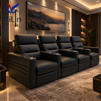 Ensemble de canapés inclinables électriques 4 places en cuir noir avec structure métallique, canapé inclinable moderne pour home cinéma avec chargeur USB pour salon