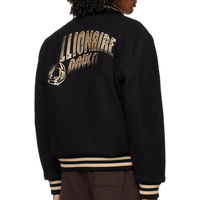 Veste de baseball en laine pour homme sur mesure, avec patch en chenille brodé, boutons pression, poignets côtelés rayés, style bomber