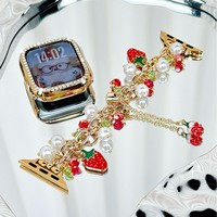 Bracelet de montre pendentif fraise, chaîne de perles artificielles, luxe et mode, couleur personnalisable pour smartwatch