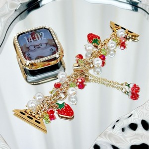 Bracelet de montre avec pendentif fraise, chaîne de perles artificielles pour smartwatch - Product Image 1