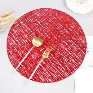 Gold round PVC coaster table mat hot stamping Placemats washable non-slip fashion placemat for dining wedding holiday party