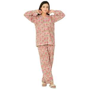 Pajama Set 100% Cotton Long Sleeve Button <b>Down</b> Shirt and <b>Pants</b> Soft Comfortable Lightweight Summer Nightwear Sleepwear - Product Image 1