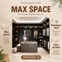 Système de dressing moderne de luxe Balom en bois foncé avec éclairage LED, armoire convertible personnalisable pour salle de sport et chambre à coucher