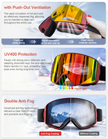 Lunettes de ski/snowboard OTG de qualité supérieure avec mousse découpée pour lunettes de vue, éponge triple couche douce et résiliente