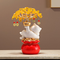 Nouvelle Décoration Créative en Résine Époxy : Chat Porte-Bonheur Sculpté, Sac d'Argent et Arbre de la Fortune pour Salon, Entrée, Meuble TV, Bureau