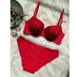 Nouveau sexy femmes sous-vêtements broderie rassemblement couleur soutien-gorge femme année de <span class=keywords><strong>naissance</strong></span> rouge uni ensemble de sous-vêtements - Product Image 2