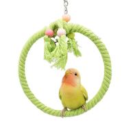 Jouet pour perroquet fait main personnalisable en fer, coton et lin, léger et durable, avec perles colorées, anneau suspendu et perchoir pour cage à oiseaux
