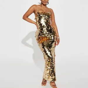 Moda Bodycon Elegante Luxo Sexy Party Gold Sequin Dress Vestidos De Noite Longos Para A Mulher