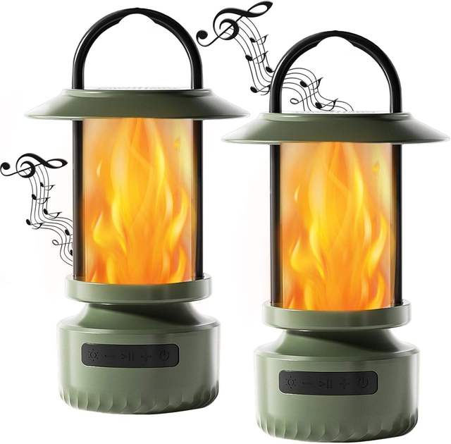 Portable RGB Flame Night Lamp TWS Wireless  BT Speaker with LED  Lights Outdoor Lantern for Camping Patio Yard Party Hiking