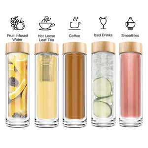 Botella Infusora de Té Ecológica de Vidrio de Borosilicato de Doble Pared de 14 oz con Filtro, Tapa de Bambú y Acero Inoxidable para Beber Directo - Product Image 3