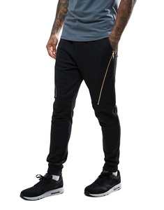 Black leather joggers with gold zippers Clearance