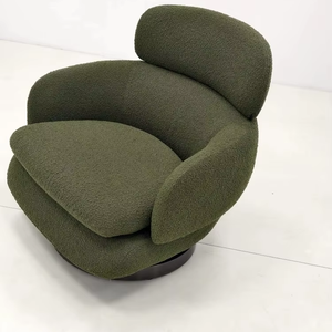 Fauteuil pivotant moderne en <span class=keywords><strong>velours</strong></span> bouclé noir avec dossier en bois pour salon et salle de classe - Product Image 1