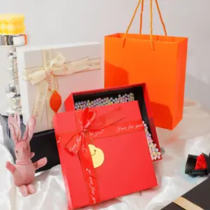 재고 하이 퀄리티 고급 리본 상자 사각 양초 선물 상자 초콜릿 핸들 가방