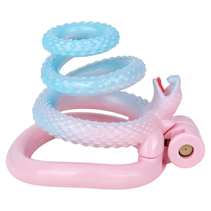 Cage à pénis en résine imprimée en 3D, motif serpent, 4 anneaux et dispositifs de verrouillage invisibles pour hommes, bondage du pénis, rose, sangles réglables - Product Image 5