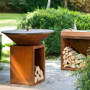 Elegante hoguera de jardín cónica de acero Corten: se puede convertir en una parrilla móvil con ruedas - Product Image 4