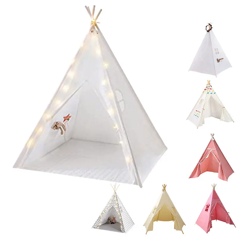 Cotton Fabric With 4 Poles Customized Size children's Outdoor/ Indoor Indian White Teepee Tents house for kids