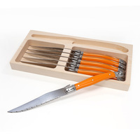 Ensemble de 6 couteaux à steak très vendus, avec support en plastique multicolore, lames en acier inoxydable ergonomiques et élégantes, métalliques et ambidextres