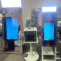 Photomaton magique avec miroir, grand format, en bois, 15,6 pouces, écran tactile, roues, ballon intelligent, complet