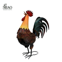 Statue de coq de jardin de style antique en métal, ornement d'extérieur pour patio et jardin, œuvre d'art en fer peint avec support