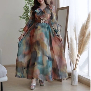 เดรสตาข่ายพิมพ์ลายขนาดใหญ่ทรงโอเวอร์ไซส์สำหรับผู้หญิง  ชุดเดรสใส่ทำงาน - Product Image 2