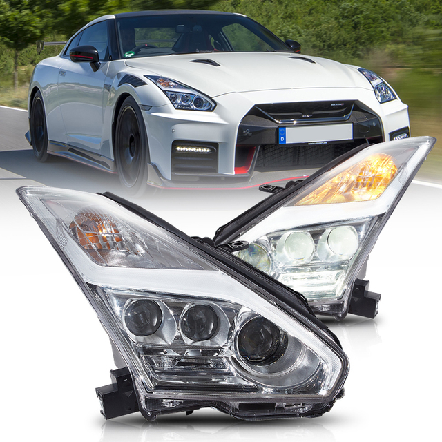 VLAND LED Day Running Light Car Accessories R35 Headlight Assembly 2008-2023 Modified LED Lens for Nissan GTR