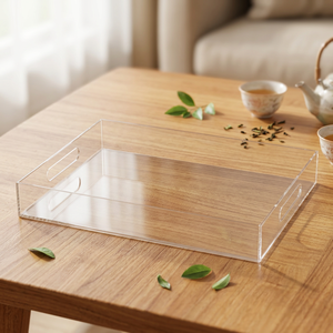 <span class=keywords><strong>Plateau</strong></span> <span class=keywords><strong>de</strong></span> service rectangulaire en acrylique transparent avec poignées découpées <span class=keywords><strong>pour</strong></span> salle <span class=keywords><strong>de</strong></span> bain, coiffeuse et décoration <span class=keywords><strong>de</strong></span> <span class=keywords><strong>table</strong></span> basse - Product Image 3