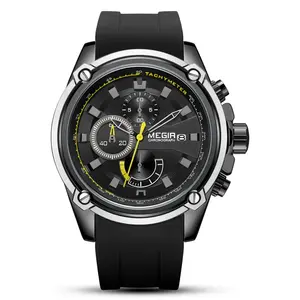 Megir 2086男士石英表硅胶表带奢华时尚手表防水运动计时手表定制手表