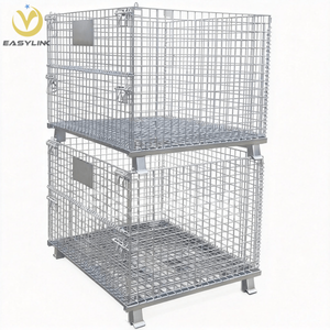 أقفاص شبكية فولاذية قابلة للطي مخصصة وثقيلة التحمل مع عجلات ودواسات قابلة للتكديس للمستودعات والنقل اللوجستي - Product Image 1