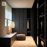 Système de dressing moderne de luxe XINGRUO, armoire noire avec niche ouverte pour suspension et présentoir à chaussures pour la maison