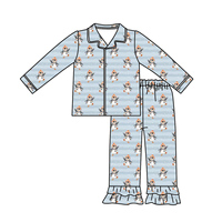 Ensemble pyjama 2 pièces pour enfants en bambou, imprimé maison en pain d'épices de Noël, haut à col boutonné et pantalon à volants, vêtements de nuit et de détente pour filles pour les fêtes