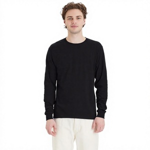 T-shirt à manches longues pour homme, noir, 100% coton jersey, coupe classique, couleur unie, tricoté, col rond - Product Image 1