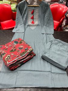 Plazo Kurti Set 3PCs Kurta plazo Set Long Ladies Kurtis para mujeres en la India étnica india ropa de mujer tela de la mejor calidad - Product Image 2