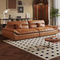 Sofá de Cuero Moderno para Sala de Estar, Estilo Vintage, para Apartamentos Pequeños, Diseño Simple con Acabado en Cera de Aceite, Ideal para Alquiler de Muebles para el Hogar