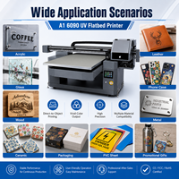 Printer UV Flatbed A1 6090 Format Besar Printer UV XP600 I1600 Printhead CMYKW Varnish Crystal Sticker Printer Botol Rotary