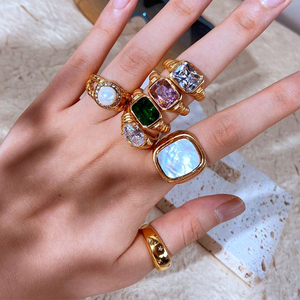 Tùy Chỉnh Hình Chữ Nhật Pha Lê Vòng Trang Sức 18K Mạ Vàng Thép Không Gỉ Zircon Nhẫn Đối Với Phụ Nữ - Product Image 2