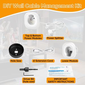 Kit di gestione cavi per <span class=keywords><strong>TV</strong></span> a parete con <span class=keywords><strong>presa</strong></span> di alimentazione e accessorio per trapano a tazza, nascondi-cavi in plastica per <span class=keywords><strong>TV</strong></span> - Product Image 5
