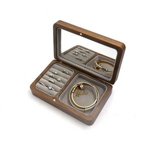 Caja de Madera de Nogal para Joyas, Tamaño Viaje, con Espejo - Product Image 1