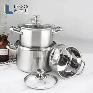 Customizable Korean Style 6pcs SUS304 Kitchen Pots And Pans Sets With Glass Lid Stainless Steel Cooking Pot Set