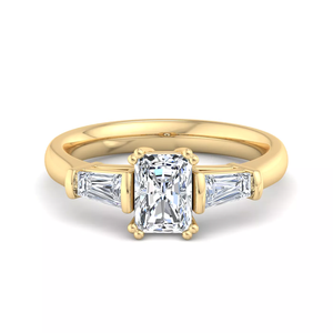 Modern Three Stone <b>Ring</b> Solid 18K White Gold IGI Certified Radiant Cut Lab Grown Diamond Accented by Straight Baguettes Unisex - Product Image 5