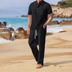 Maglietta <span class=keywords><strong>e</strong></span> <span class=keywords><strong>pantaloni</strong></span> Casual larghi in cotone <span class=keywords><strong>e</strong></span> <span class=keywords><strong>lino</strong></span> a maniche corte 2 pezzi Set Sehe Fashion - Product Image 3