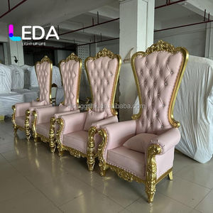 LEDA King And Queen High Back Cheaper Pink King Sliver Throne Chairs High Back Royal Luxury Wedding Chair For Groom And Bride - Product Image 2