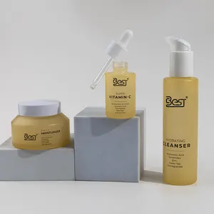 Embalagem cosmética conjunto de frascos de bomba de produtos cosméticos produtos de vidro de loção embalagem sustentável impressão de tela personalizada