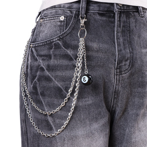 Hip Hop Metal Waist Chain Double Layer Black <b>8</b> <b>Ball</b> Pendant Zinc Alloy Casual Jeans Chain - Product Image 5
